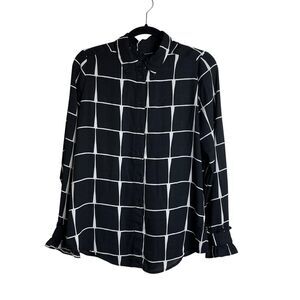 Who What Wear Shirt Womens Small Windowpane Button Up Long Sleeve Blouse Top